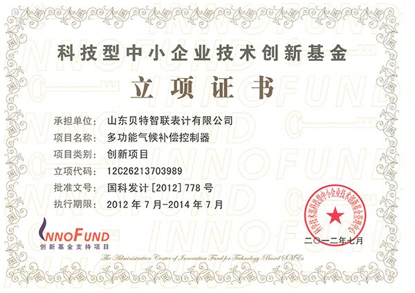 国家级科技型中小企业技术创新基金立项证书